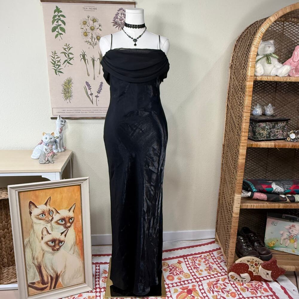 Vintage 90s Y2k Draped Formal Maxi Dress Sexy Romantic Goth Old Money Glam L